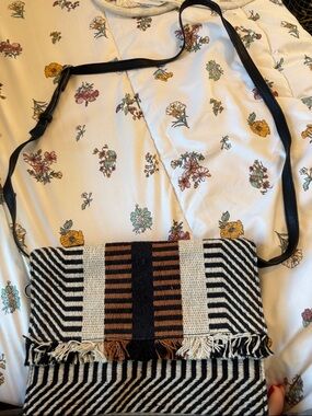 Lucky Brand Black, Cream & Brown Woven Fringe Crossbody